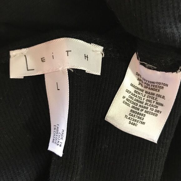 Leith Black Ribbed Long Sleeve Sheath Dress Large - Picture 6 of 6